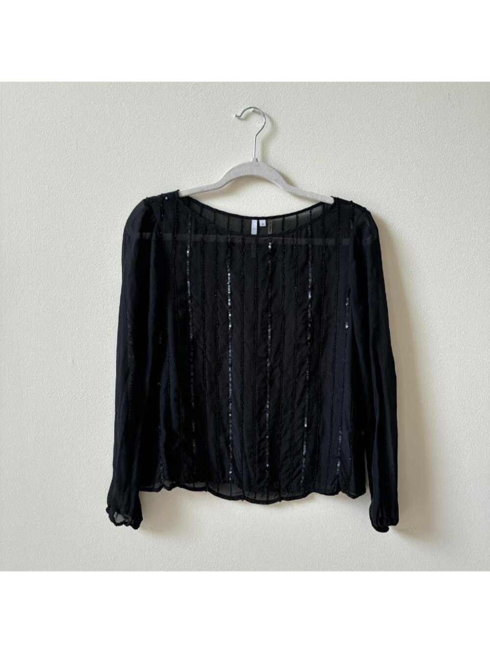 Michael Stars | XS | Black Long Sleeve Silk Beaded Top